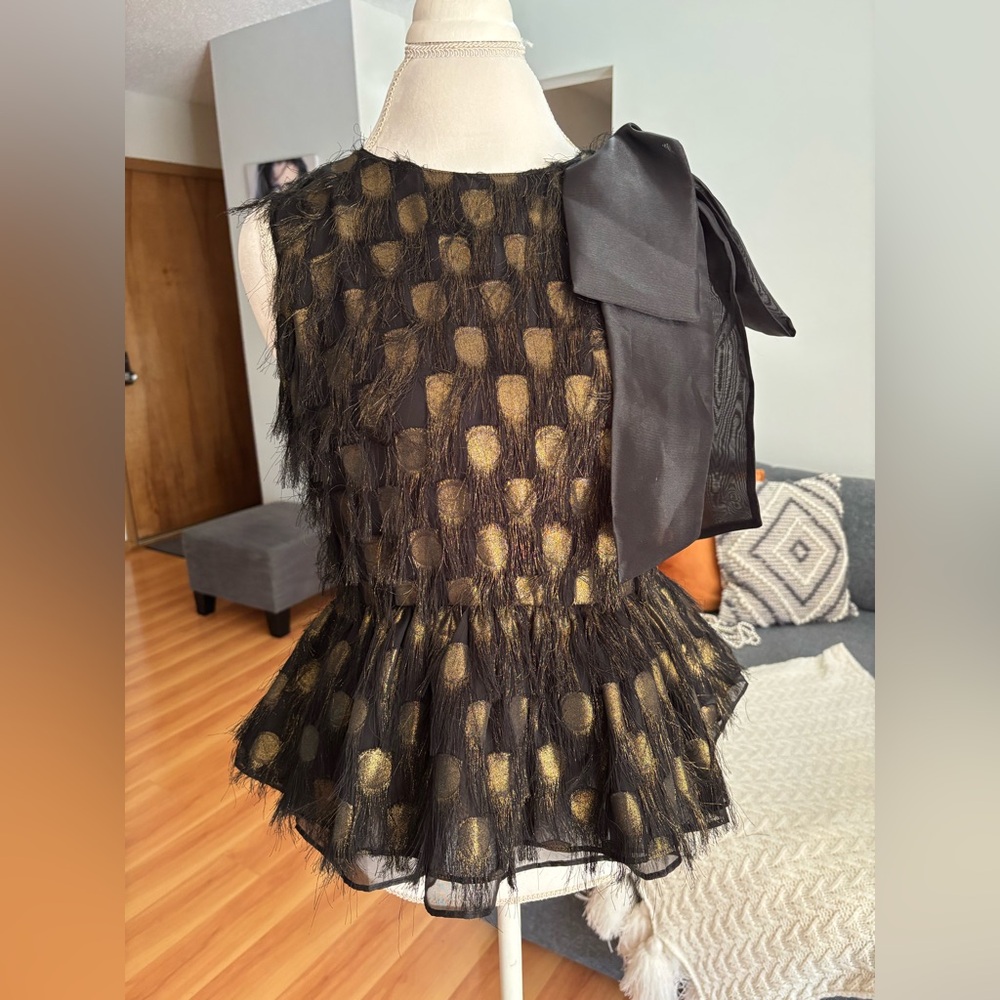 Halogen Atlantic Pacific Black and Gold Fringe Blouse